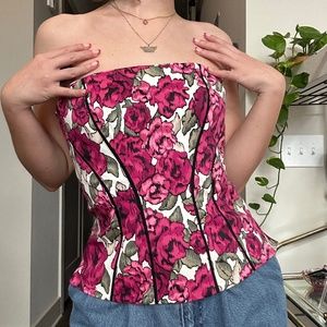 🖤 Y2k Style Floral Corset Strapless Top 💗 Size M
